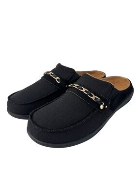 Revitalign Siesta Chain Orthotic Mules Sz 9 Black Slip-on Black Gold Chain NEW!